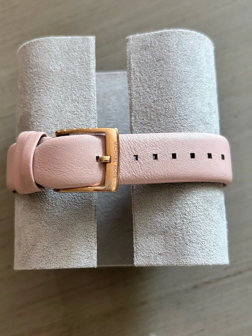 Michael Kors Pink Leather Strap Rose Gold Case Minimalist Watch